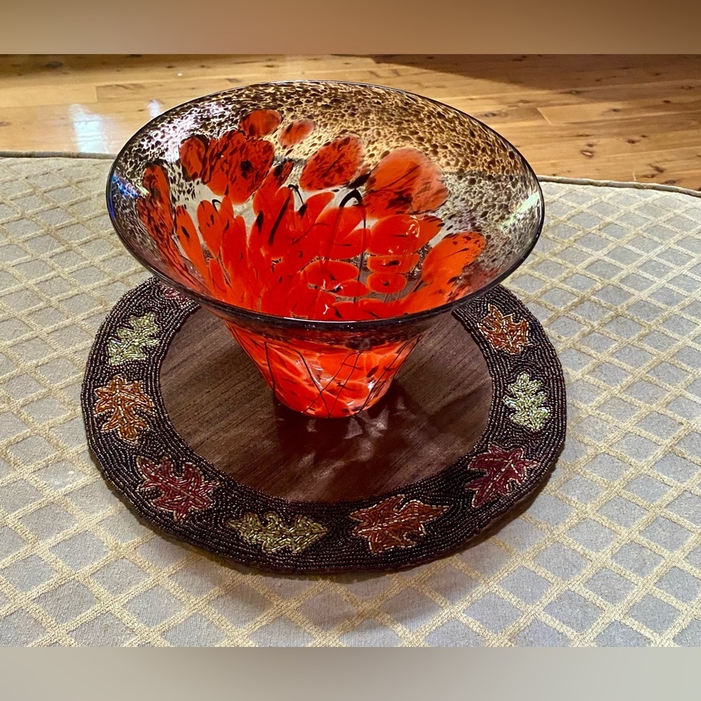 🍁STUDIO ART GLASS Piece ~ Fused Multi-Color Large Art Glass Decorator Bowl🍁